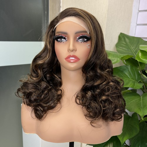 #4/27 Highlight 5x5 Glueless Double Drawn Bouncy Curl Transparent Lace Closure Wig | Human Hair Wig | Lace Front